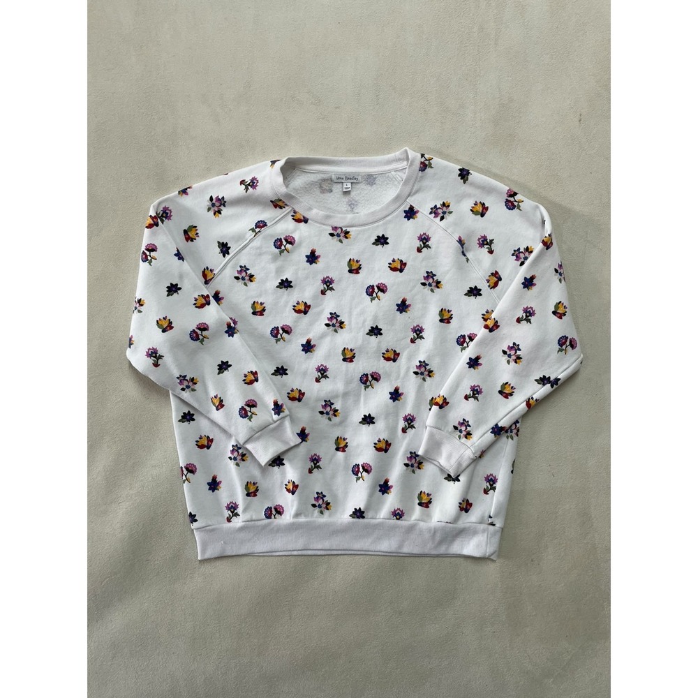Vera Bradley Floral Crewneck Sweatshirt White Raglan Pullover Large